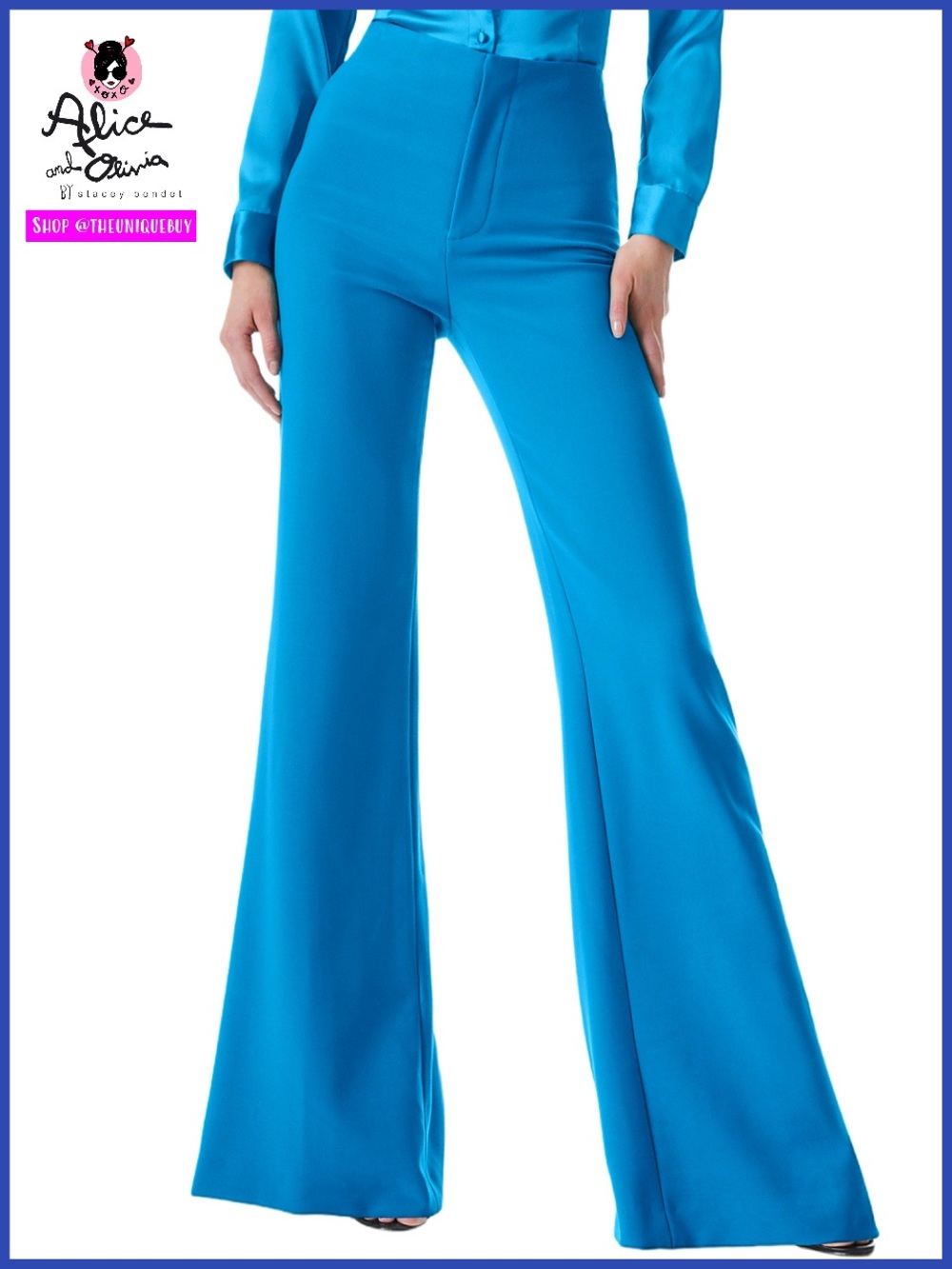 Alice + Olivia Paula High Waisted Back Slit Blue Pant